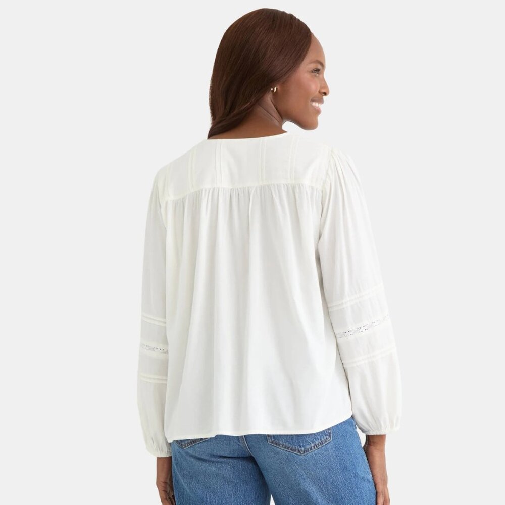 Lace Inset Blouse, White - Picture 2 of 6